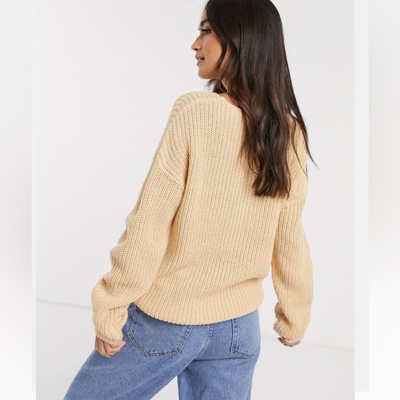 BRAVE SOUL Long Sleeve Oversized V neck Ribbed Knit Sweater in butter yellow - Picture 2 of 8